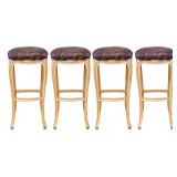 Cushioned Red Paisley Wooden Bar Stools (4)