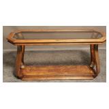 Vintage Oak Wood, Glass Side Table