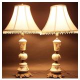 Vintage Porcelain, Brass Rose Lamp Set (2)