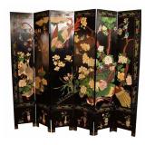Six Panel Asian Vintage Lacquer Screen