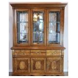 Carved Oak Mirrored Back Lighted China Cabinet