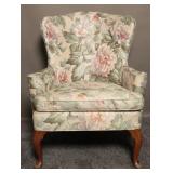 Floral Queen Ann Style Wing Back Chair
