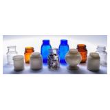 Home Medicine Bottles-Cobalt, Milk Glass + (11)
