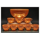 MCM Peach Lusterware Punch Bowl 10 Piece Set