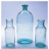 Large Aqua Glass Apothecary Bottles (3)