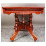 Vintage Victorian Oak Wood Wheeled Parlor Table