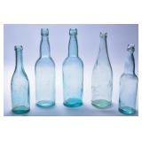 Aqua Export Beer Bottles- Illinois & Reed + (5)