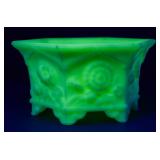 Fenton Uranium Custard Satin Raised Floral Bowl