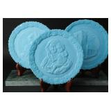 Fenton Blue Satin Commemorative Plates (3)