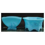 Fenton Frosted Blue Satin Glass Bowls (2)