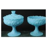 Fenton Blue Satin Water Lilies Compote Bowls (2)