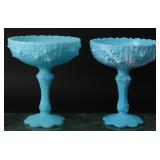 Fenton Blue Satin Marble Cabbage Rose Compote (2)