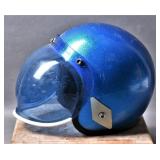 Metallic Blue Motorcycle Helmet With Bubble Shield