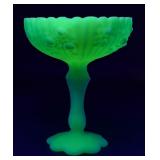 Fenton Uranium Custard Satin Budding Rose Compote