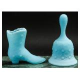 Fenton Frosted Blue Satin Glass Button & Daisy (2)