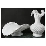 Fenton Hobnail Milk Glass Vase And Fruit Stand (2)