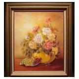Sandy Dunn Flowers, Grapes Still Life Oil Original
