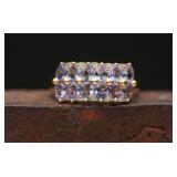14k Gold & Teardrop Purple Stones Ring Sz 7- 3.49g