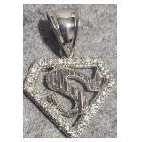 Sterling Silver & CZ Superman Pendant 21.42g