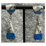 Navajo Made Blue Opal / White Buffalo Earrings