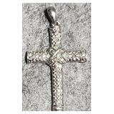 10K White Gold And Diamond Chip Cross