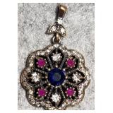 Turkish Sterling Silver Onyx, Ruby & CZ Pendant