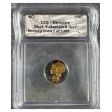 ICG Genuine Black Ruthenium & Gold Mercury Dime