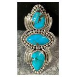 Sterling Silver & Turquoise Triple Stone Ring 8