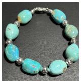 Sterling And Turquoise Bead Bracelet 19g