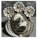 Sterling Silver & White Horse Turquoise Ring Size8