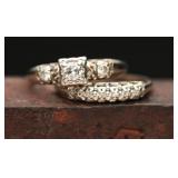 14k White Gold Wedding & Engagement Ring, 5.79g