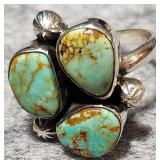 Turquoise And Sterling Cluster Ring SIZE 9