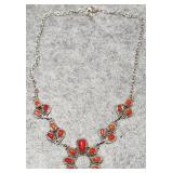 Coral & Sterling Squash Blossom Necklace 30g