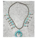 Squash Blossom Turquoise Necklace Sterling 97.23 g