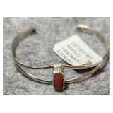 Navajo Esther White Baby Sterling Coral Bracelet