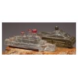 Victory Glass Candy Ship and Tank, 1940s