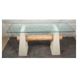 Glass Coffee Table with Oak Log Base