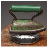Vintage Green-Painted Cast Iron Sad Iron
