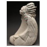 White Ceramic Sculpture of Native American Figure