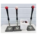 3 Batting Tees with Bucket of Balls