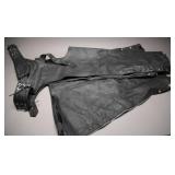 Black Leather Motorcycle Chaps, Size Medium