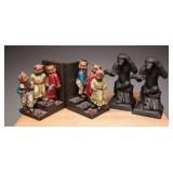 Ceramic Cats and Cast Iron Monkeys Bookends