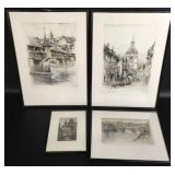 Signed Framed Paul Geissler Etching Prints (4)