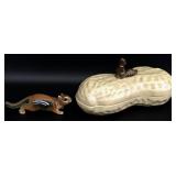 Squirrel Figurine & Pottery Trinket Box