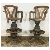 Antique Walnut Wagon Wheel Bar Stools