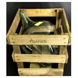 Antique French Bordeaux Demijohn In Crate, 1884