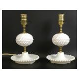 Milk Glass Hobnail Pattern Table Lamps (pr)