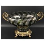 Large Pedestal Glass & Brass Bowl