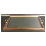 Wooden Framed Glass Tray With Brass Handles