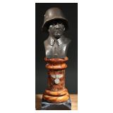Bronze German Soldier Bust on Stone Pedestal
